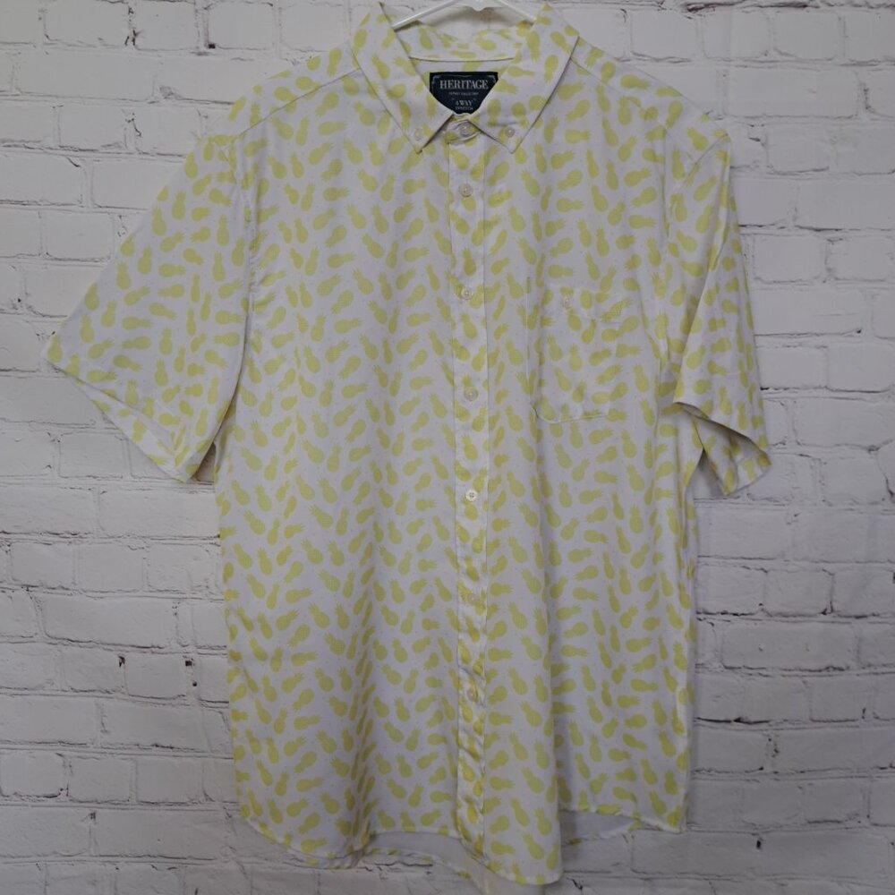 Heritage NEW Tropical Pineapple Print Stretch Button Down Shirt Size XXL